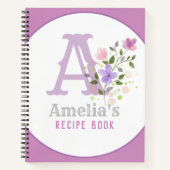 Monogram & naam met bloemen notitieboek (Voorkant)