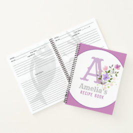 Monogram & naam met bloemen notitieboek