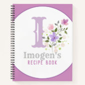 Monogram & naam met bloemen notitieboek (Voorkant)