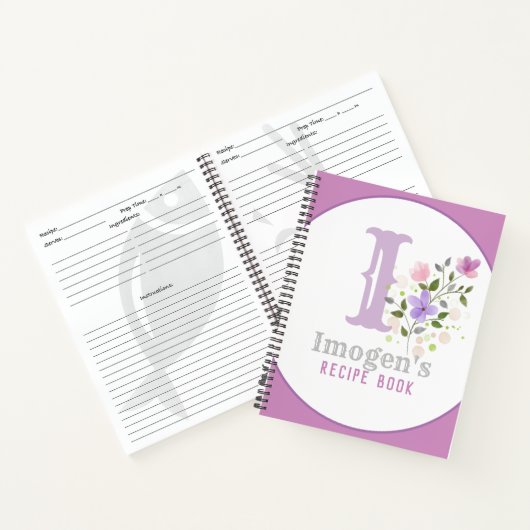 Monogram & naam met bloemen notitieboek (Binnen)