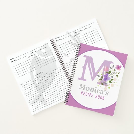 Monogram & naam met bloemen notitieboek (Binnen)