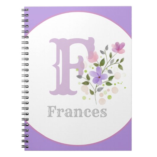 Monogram & naam met bloemen notitieboek (Voorkant)