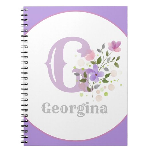 Monogram & naam met bloemen notitieboek (Voorkant)