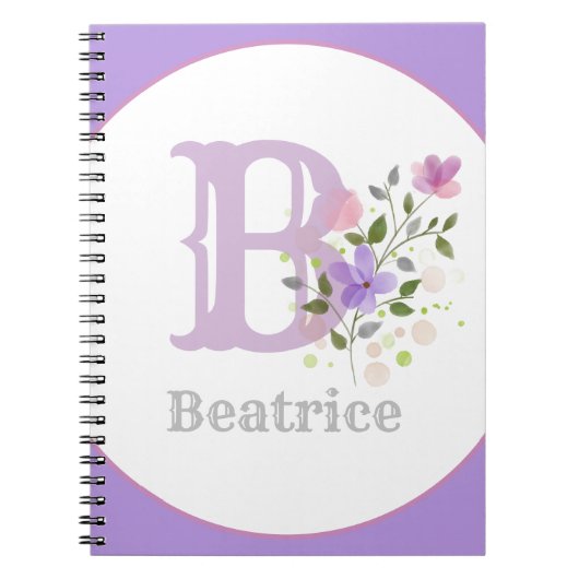 Monogram & naam met bloemen notitieboek (Voorkant)