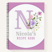 Monogram & naam met bloemen notitieboek (Voorkant)