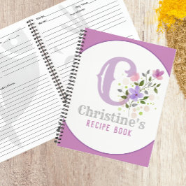 Monogram & naam met bloemen notitieboek
