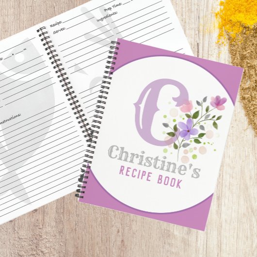 Monogram & naam met bloemen notitieboek