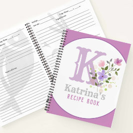 Monogram & naam met bloemen notitieboek