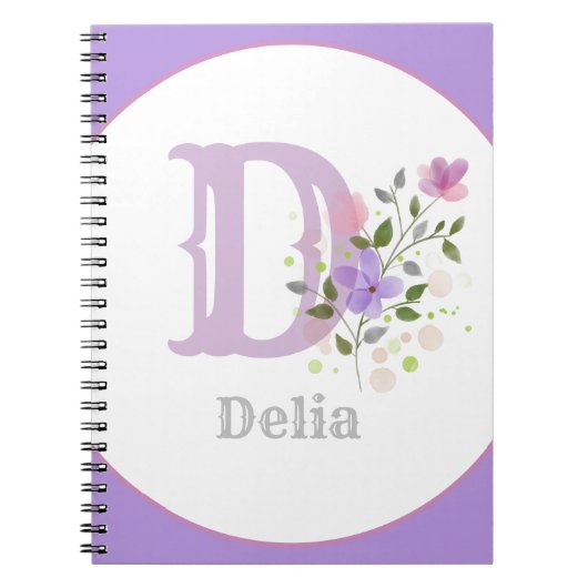 Monogram & naam met bloemen notitieboek (Voorkant)