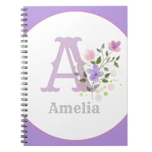 Monogram & naam met bloemen notitieboek