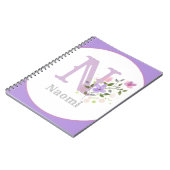 Monogram & naam met bloemen notitieboek (Linkerzijde)