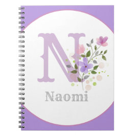 Monogram & naam met bloemen notitieboek