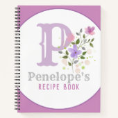 Monogram & naam met bloemen notitieboek (Voorkant)