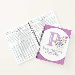Monogram & naam met bloemen notitieboek