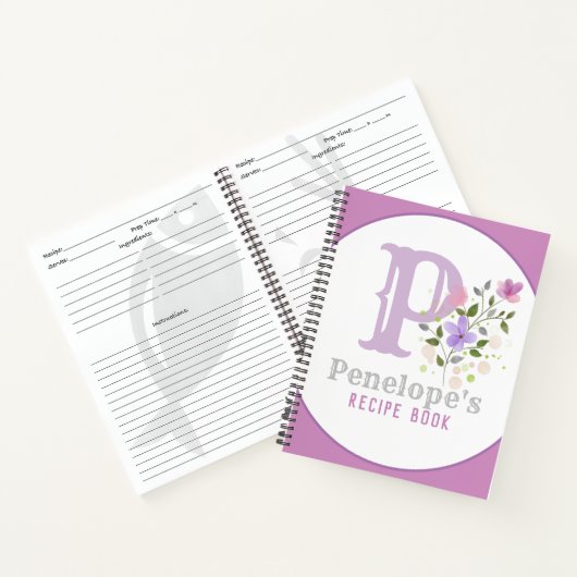 Monogram & naam met bloemen notitieboek (Binnen)