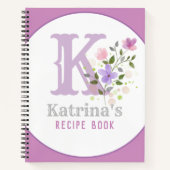 Monogram & naam met bloemen notitieboek (Voorkant)