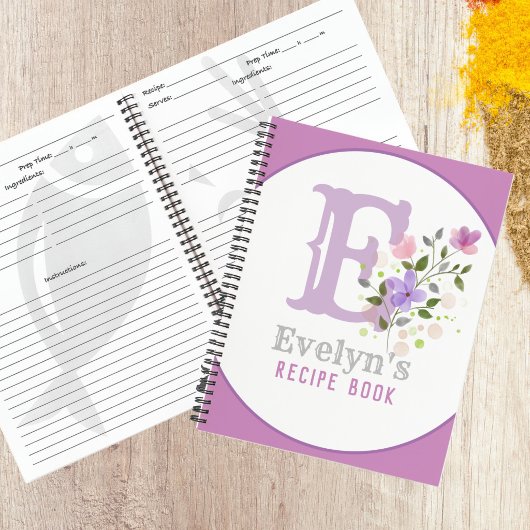 Monogram & Naam met Bloemen Recept Notitieboek