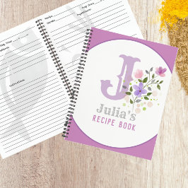 Monogram & Naam met Bloemen Receptenboek Notitieboek