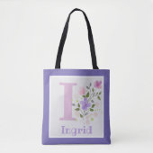 Monogram & naam met bloemen tote bag (Voorkant)