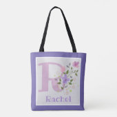Monogram & Naam met Bloemen Tote Bag (Achterkant)