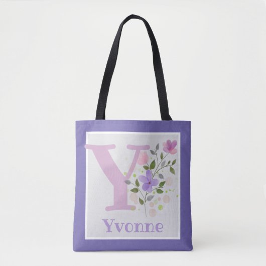 Monogram & Naam met Bloemen Tote Bag (Voorkant)