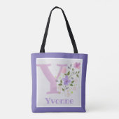Monogram & Naam met Bloemen Tote Bag (Achterkant)