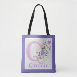 Monogram & Naam met Bloemen Tote Bag