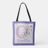Monogram & Naam met Bloemen Tote Bag (Achterkant)