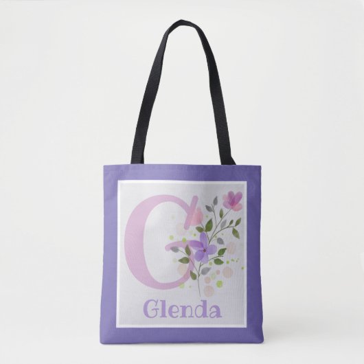 Monogram & naam met bloemen tote bag (Voorkant)