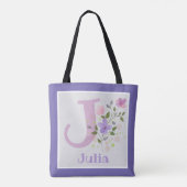 Monogram & naam met bloemen tote bag (Achterkant)