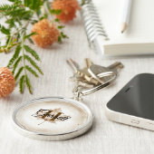 Monogram naam met bruine bladeren sleutelhanger (Zijkant)