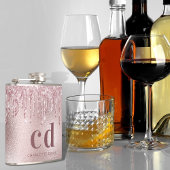 Monogram naam met roze glitterdruppels heupfles