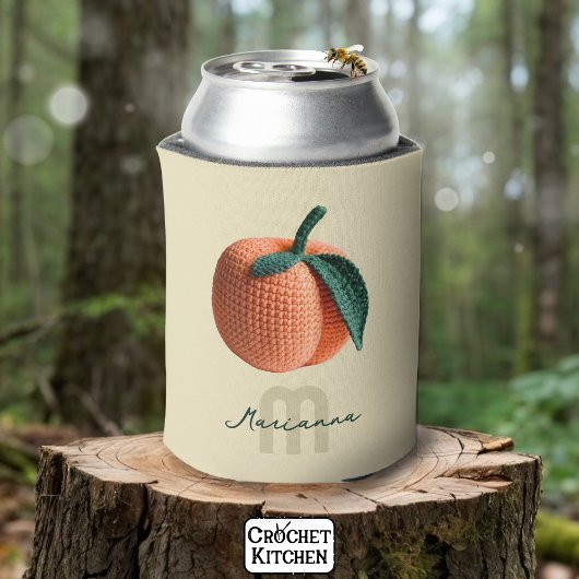 Monogram Naam Minimale moderne gehaakte perzik Blikjeskoeler