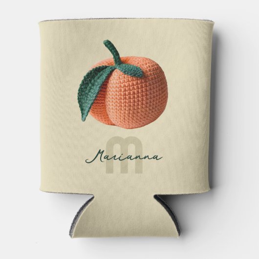 Monogram Naam Minimale moderne gehaakte perzik Blikjeskoeler (Voorkant)