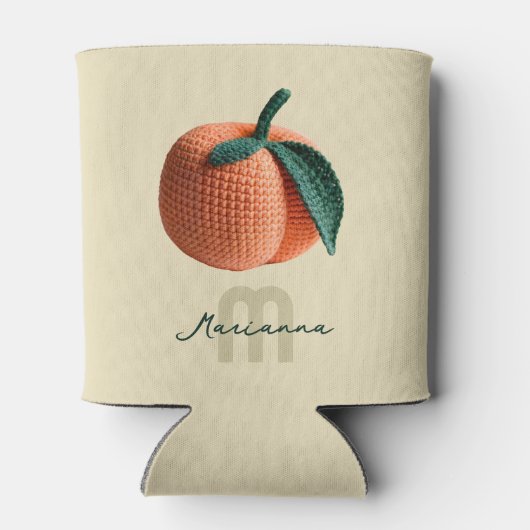 Monogram Naam Minimale moderne gehaakte perzik Blikjeskoeler (Achterkant)