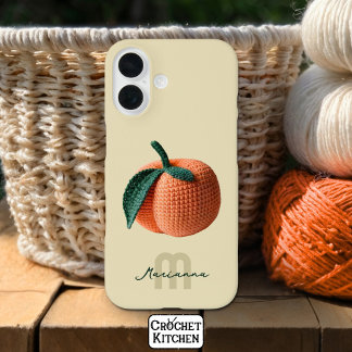 Monogram Naam Minimale moderne gehaakte perzik iPhone 16 Hoesje