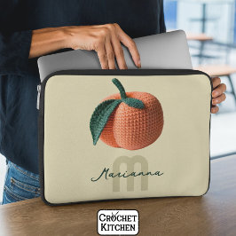 Monogram Naam Minimale moderne gehaakte perzik Laptop Sleeve