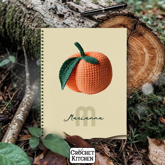 Monogram Naam Minimale moderne gehaakte perzik Notitieboek