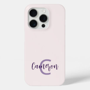 Monogram naam Minimalist Solid Blush iPhone 15 Pro Case