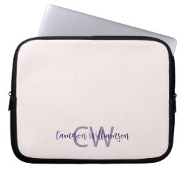 Monogram naam Minimalist Solid Blush Laptop Sleeve
