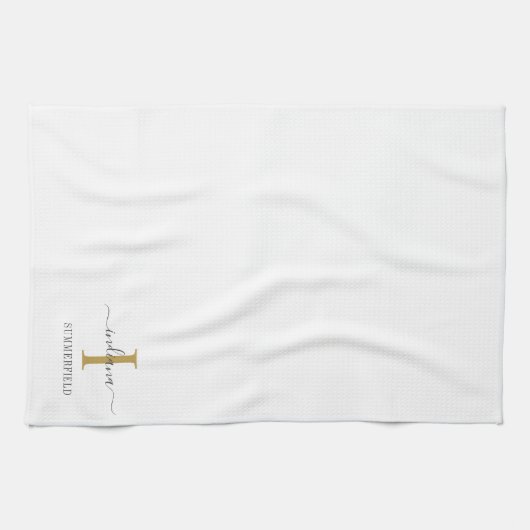 Monogram naam minimalistisch Gold Grey Script Aang Theedoek (Horizontaal)