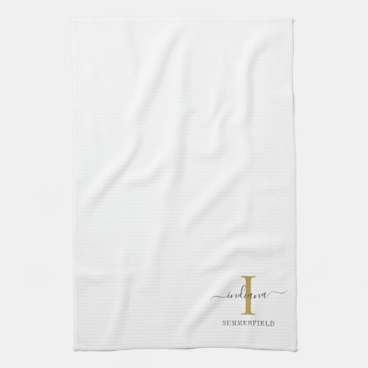 Monogram naam minimalistisch Gold Grey Script Aang Theedoek (Verticaal)