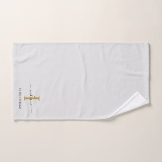 Monogram Naam minimalistisch Gold Grey Script Bad Handdoek (Handdoek)