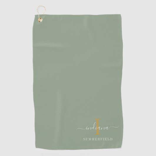 Monogram Naam Minimalistisch Gold White Script Golfhanddoek (Voorkant)