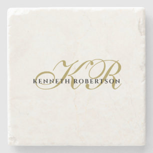 Monogram Naam Minimalistisch Goud zwart Elegante H Stenen Onderzetter