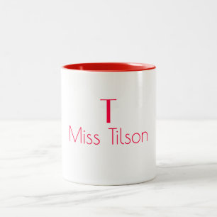 Monogram Naam Minimalistisch Rode Moderne Leraar Tweekleurige Koffiemok