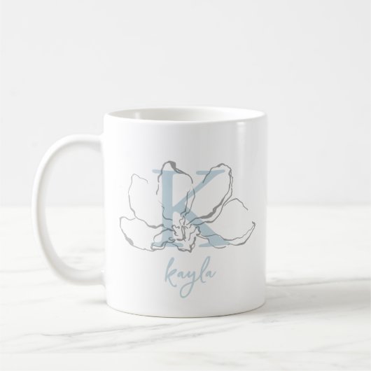 Monogram & Naam Minimalistische Moderne Bloemensch Koffiemok (Links)