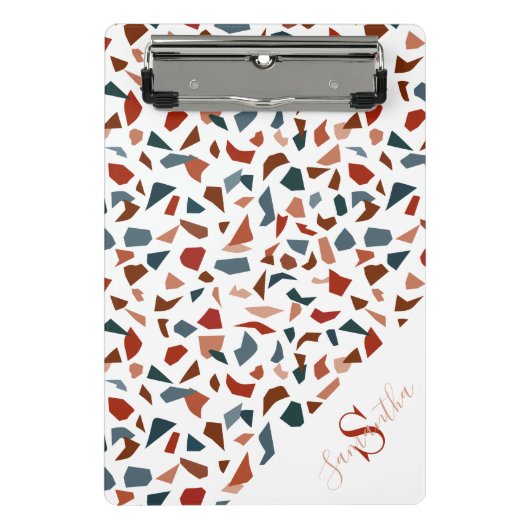 Monogram & Naam Modern Abstract Terrazzo Patroon M Mini Klembord (Voorkant)