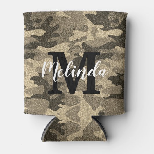 Monogram naam Modern Camouflage Glitter Party Blikjeskoeler (Voorkant)