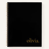 Monogram Naam Modern Eenvoudig Elegant Zwart Goud Notitieboek (Voorkant)